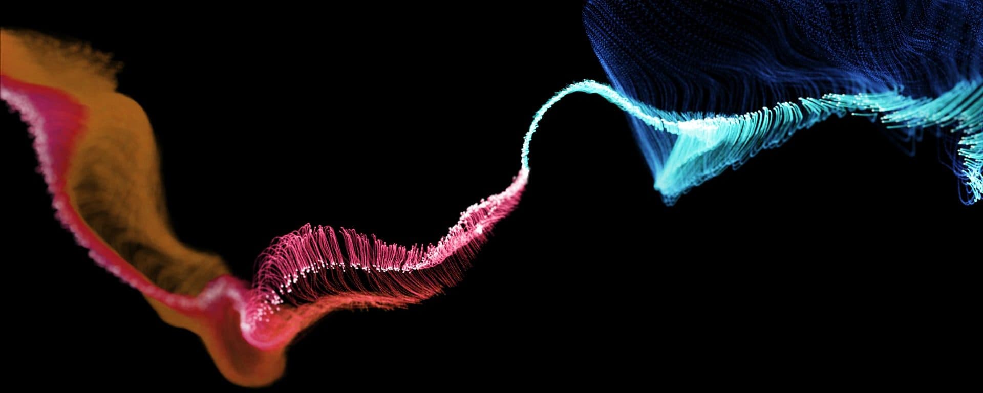 Abstract red, orange, and blue data wave on a black background