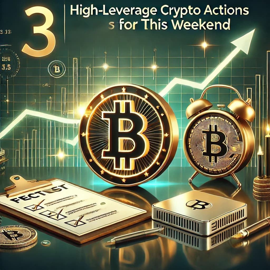 Illustration of Bitcoin, an alarm clock, and a checklist for weekend portfolio actions